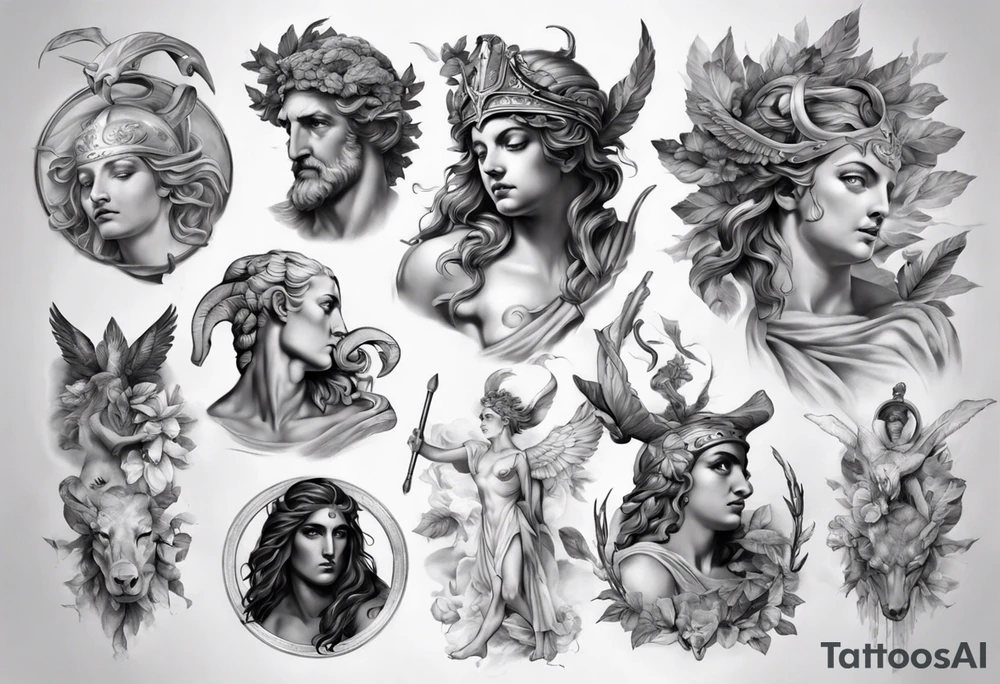 photorealistic greek mythology tattoo idea