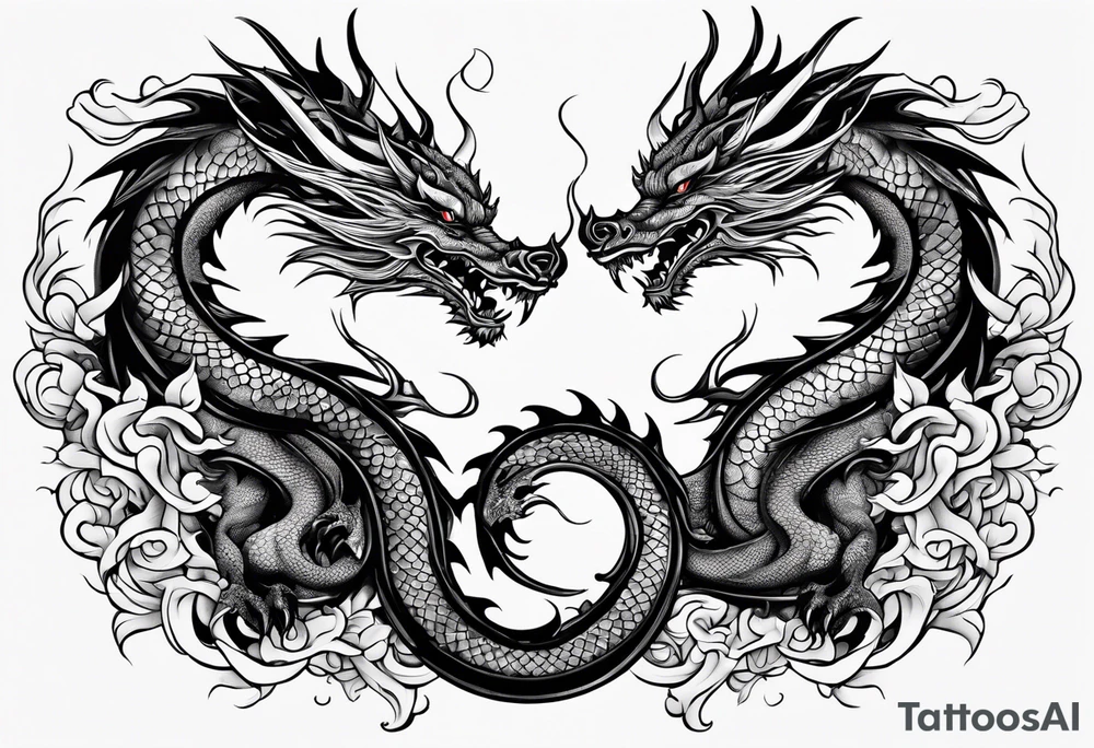 white and black dragon intertwined around the yinyan and with each other tattoo idea