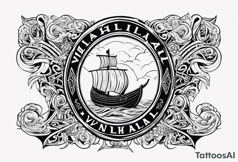 Valhalla sword shield viking ship tattoo idea