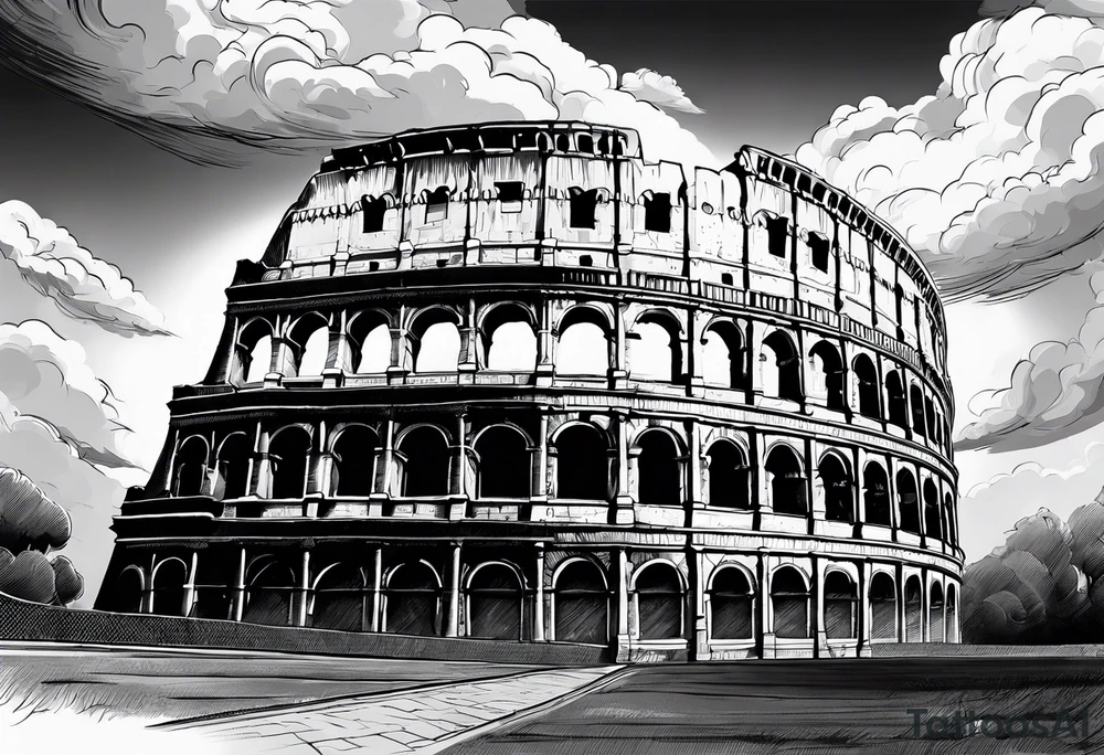 Roman colosseum with clouds tattoo idea