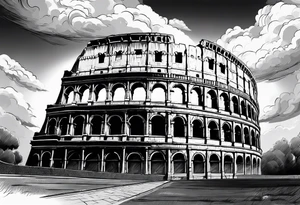 Roman colosseum with clouds tattoo idea