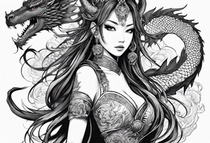 beautiful warrior nymph with dragon wings and a dragon friend tattoo idea