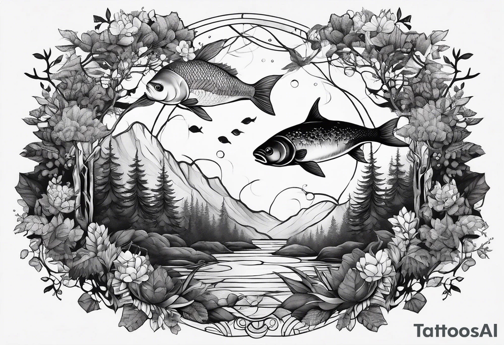 Pisces in a forest tattoo idea