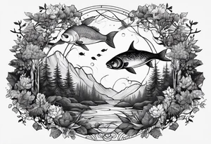 Pisces in a forest tattoo idea
