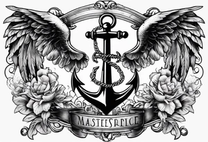 a ship anchor with an s through the anchor and angle wings on the left and right side tattoo idea