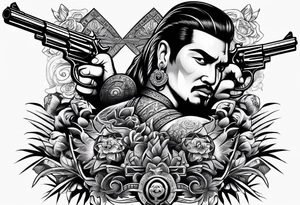 gangster, mayan,guns,symbols tattoo idea