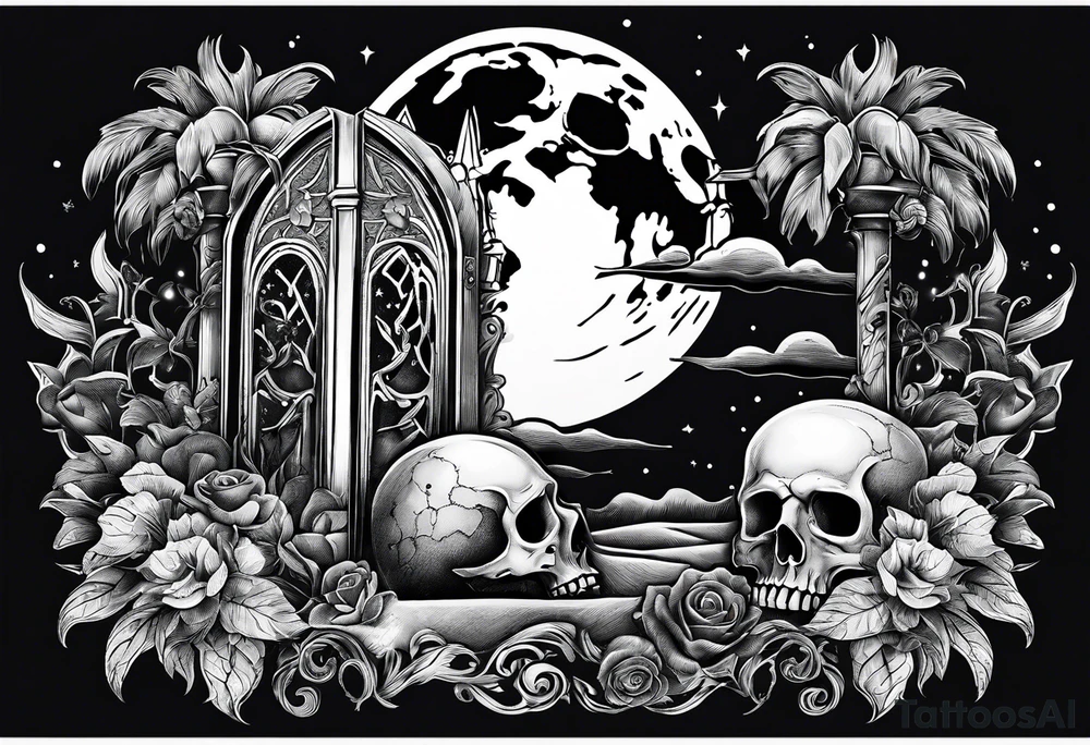 graveyard with moon tattoo idea