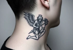 Kneeling warrior angel with a sword and shield tattoo idea