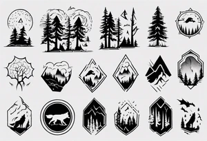 a thunderstorm over a forest and a wolf howling tattoo idea