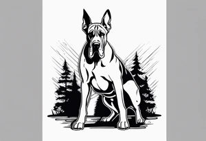 Arm sleeve for man-  with floppy ear Great Dane standing fiercely chest up with outdoors fill work around it tattoo idea