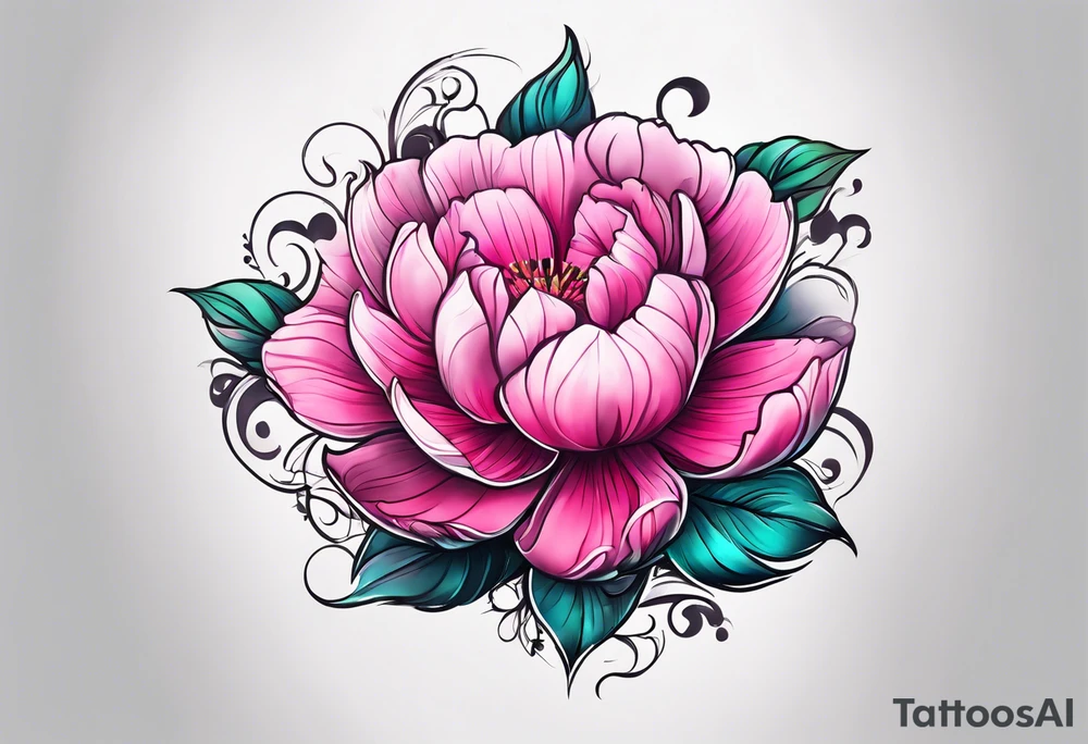 pink flower with floating cat tattoo idea