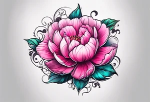 pink flower with floating cat tattoo idea