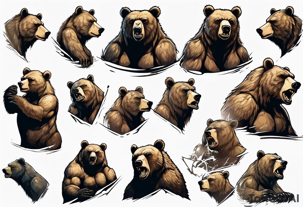 Serious bear coming up behind a city tattoo idea