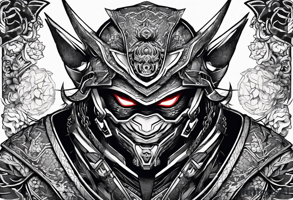 Angry Male Modern robot ninja with demon mask tattoo idea