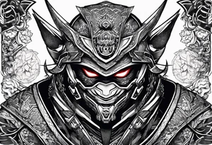 Angry Male Modern robot ninja with demon mask tattoo idea