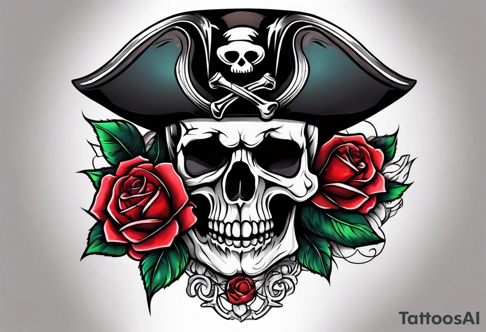 pirate skull with rose tattoo idea