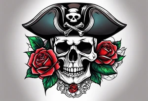 pirate skull with rose tattoo idea