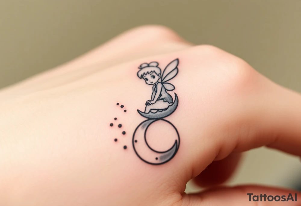Tinkerbell sitting on a crest moon thrown pixie dust tattoo idea