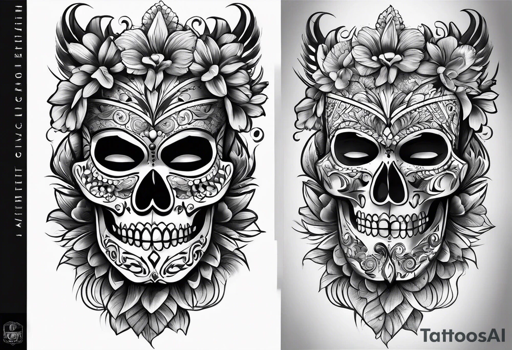 Black and white Mexican style sleeve tattoo idea