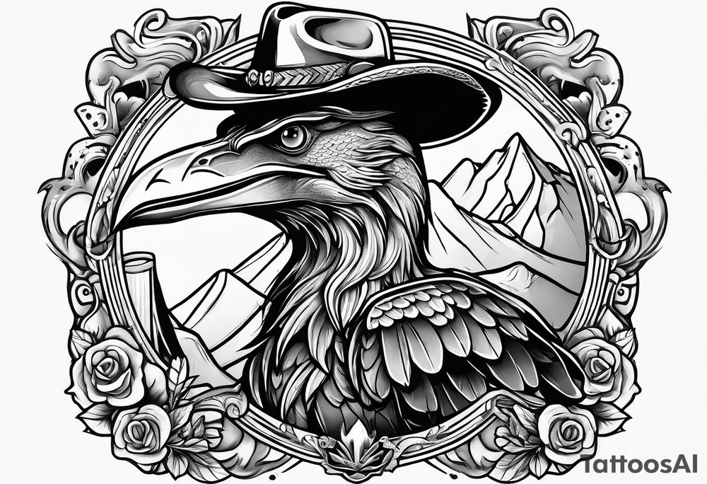 Pterodactyl wearing a cowboy hat eating ice cream sundae tattoo idea