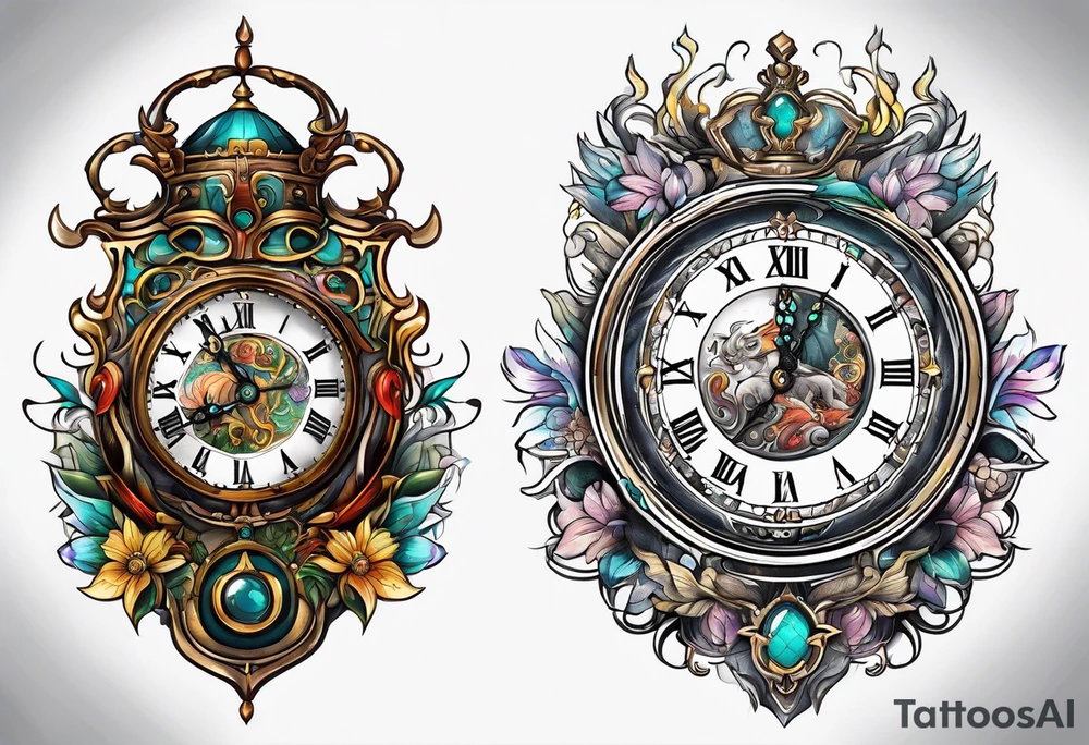 fantasy animal, clock tattoo idea