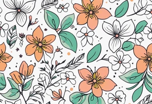 “Generate a subtle botanical tattoo with soft, flowing lines, showcasing tiny flowers and leaves arranged in a delicate pattern tattoo idea