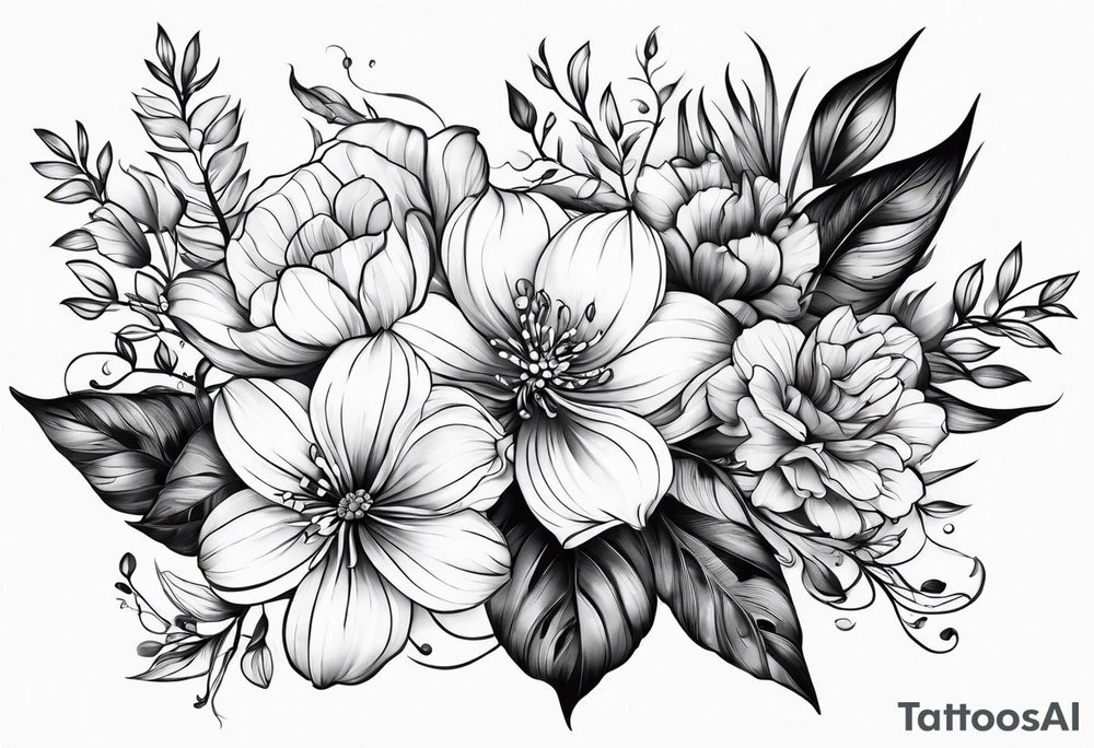 beautiful flowers with leaf tattoo idea