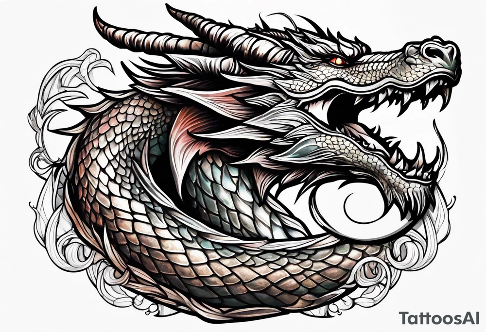 dragon with black background tattoo idea