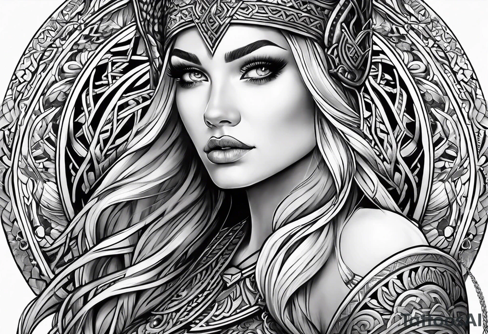 Viking, feminine warrior, mandala, bedroom eyes tattoo idea