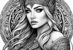 Viking, feminine warrior, mandala, bedroom eyes tattoo idea