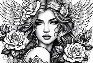 Angel, roses, name MARTINA tattoo idea