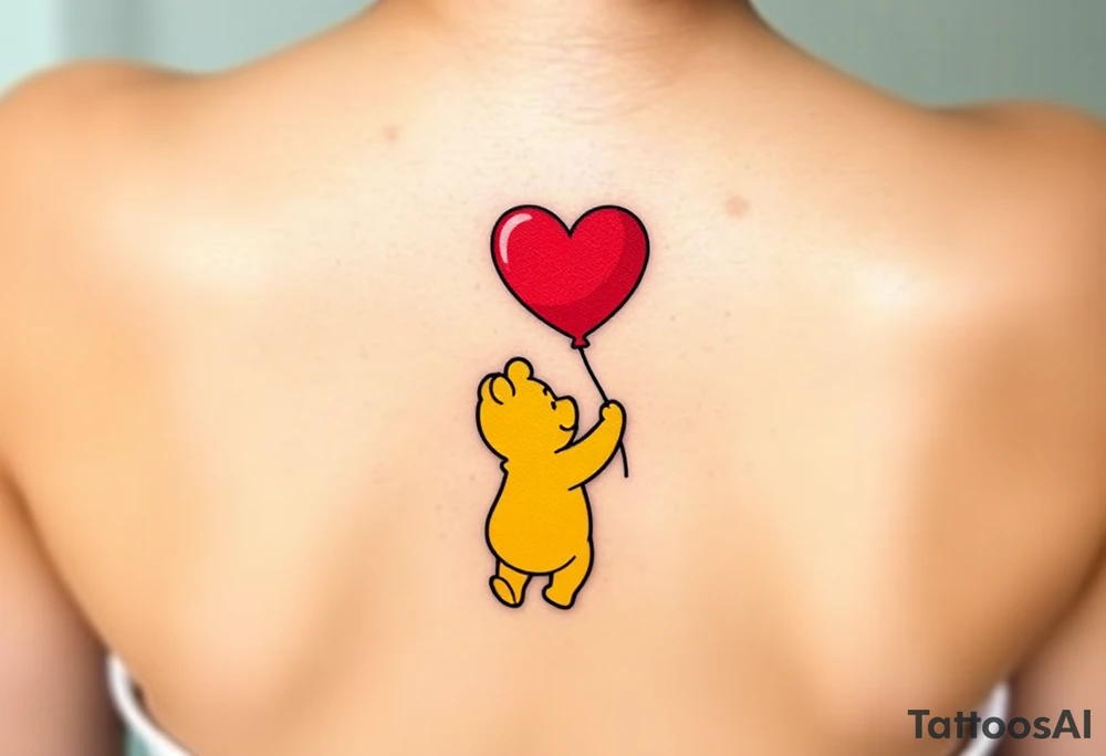 Winnie the pooh with a huge 
heart balloon stencil tattoo idea