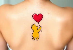 Winnie the pooh with a huge 
heart balloon stencil tattoo idea
