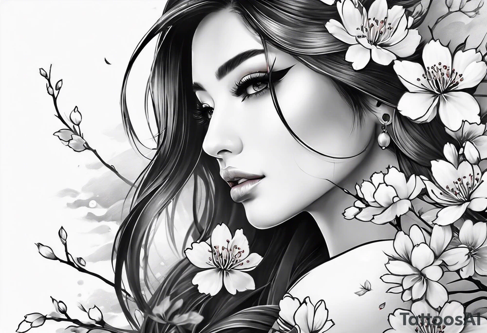 Full sleeve design with cherry blossoms tattoo idea