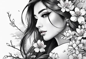Full sleeve design with cherry blossoms tattoo idea