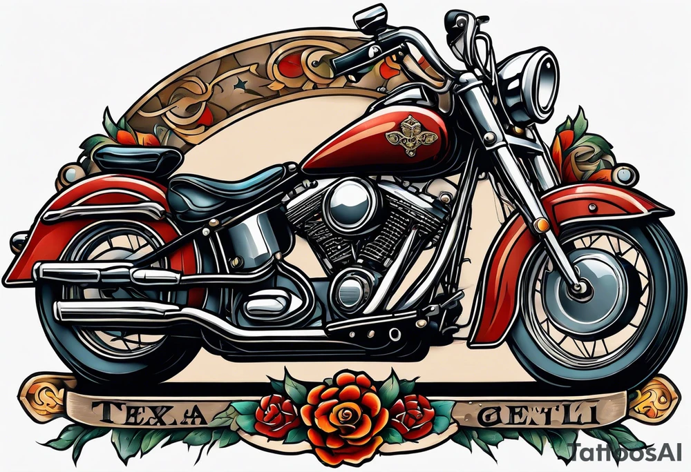 Traditional style incorporating world travel, Texas, Colorado and motorcycles tattoo idea