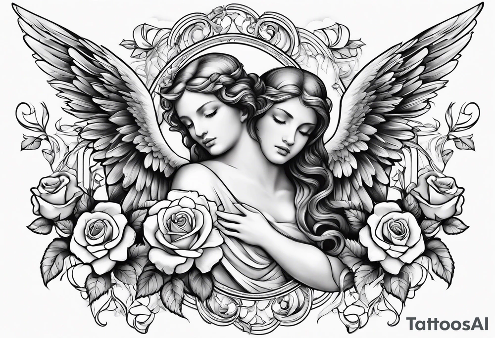 Angels and deamons realistic with roses doves to fit upper inner arm tattoo idea