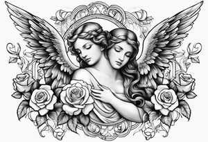 Angels and deamons realistic with roses doves to fit upper inner arm tattoo idea