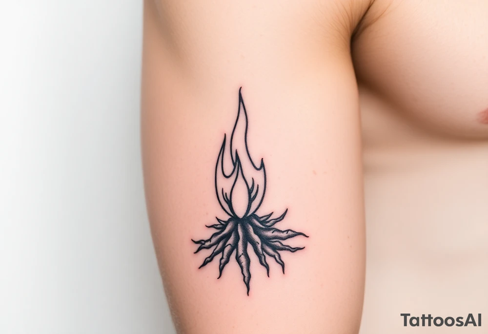 a flame in a roots form tattoo idea