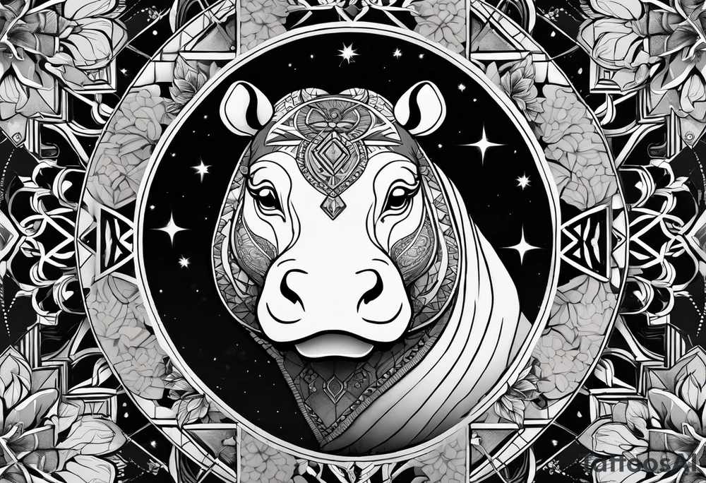 Very asymmetrical, +geometric pattern, with realistic full moon, with hippo at side look, +tribal, +geometric, +inkart , +blackwork, +grey scale, + sketch
with wintersweet flower bud, +inkart touch, +for men, detailed , combined favourite tattoo idea