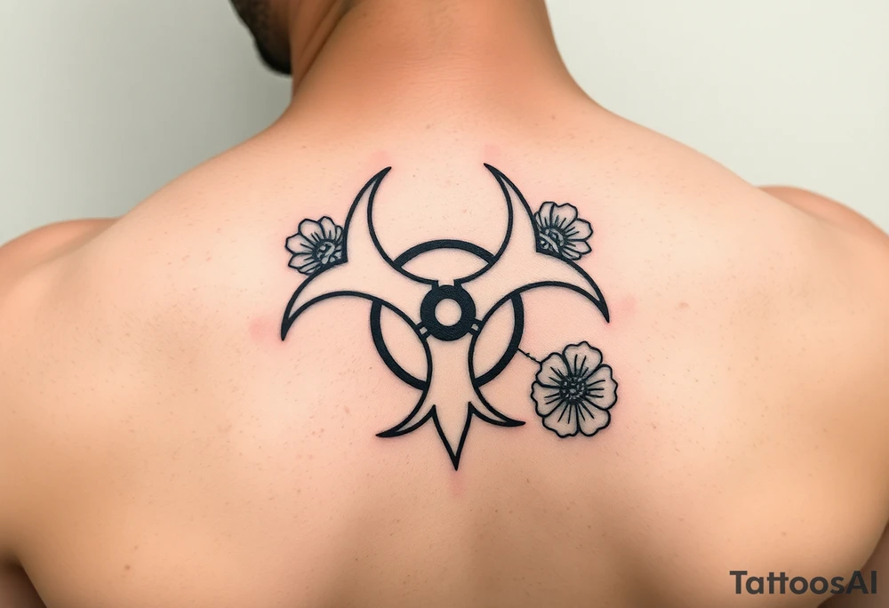 floral biohazard symbol in traditional style tattoo idea