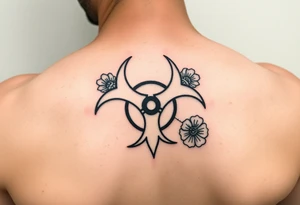 floral biohazard symbol in traditional style tattoo idea