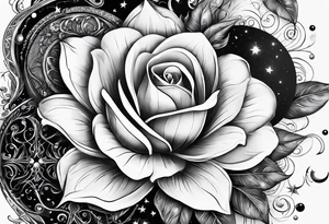 A eternal love flower with the name “Samson” in cursive with moon phases and stars tattoo idea