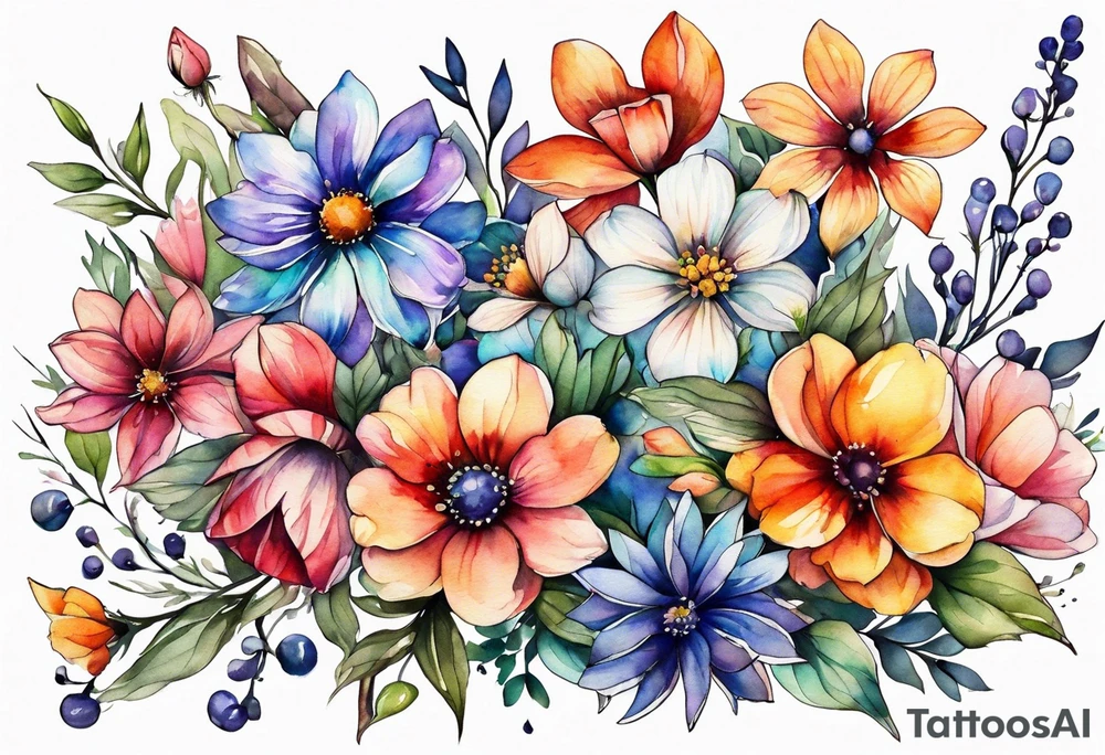 wild flowers all watercolor tattoo idea