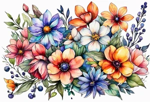 wild flowers all watercolor tattoo idea