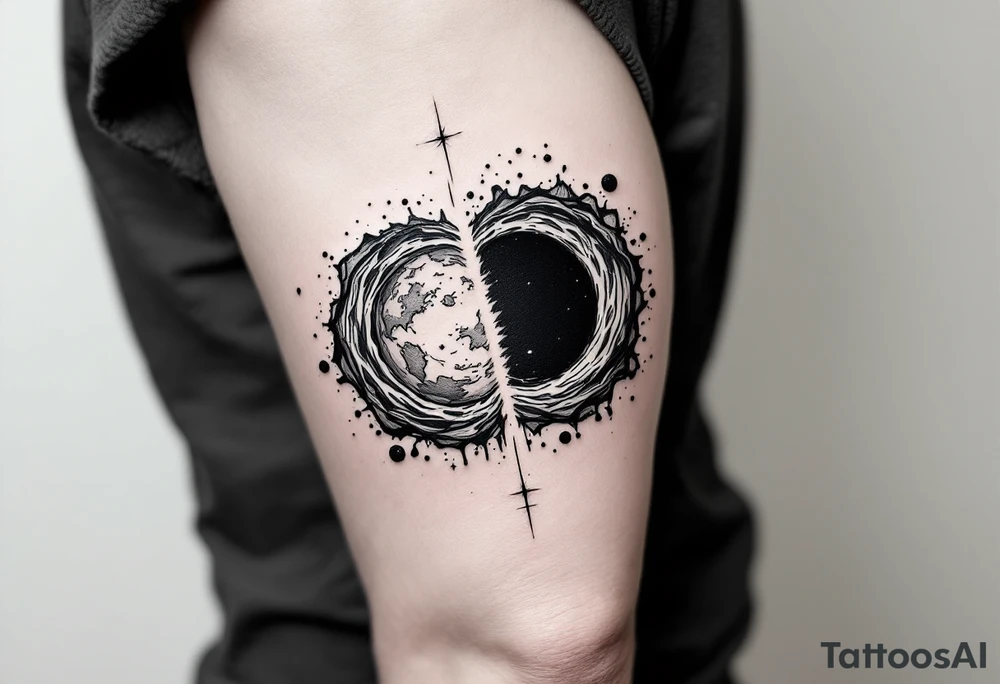 2 different worlds on both sides of a black hole tattoo idea