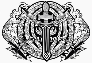 Valhalla sword  fire chains shield family tattoo idea