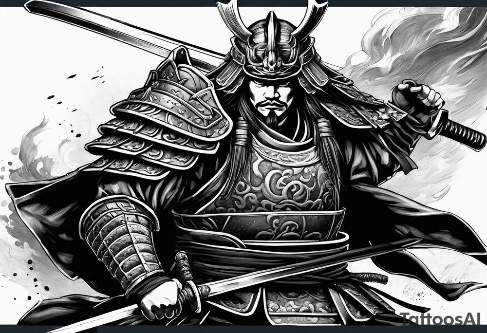 Samurai warrior, disciplined, adorned in battle gear, trained and ready for battle tattoo idea