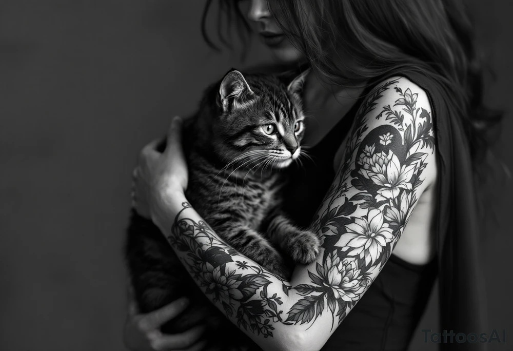 women with cat tattoo idea