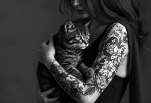 women with cat tattoo idea